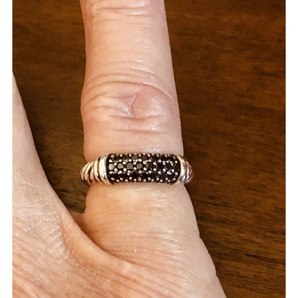 David Yurman Cable Band Ring W/Black Pave Diamonds Sz 5.75, Sterling Silver EUC